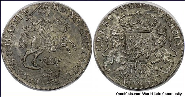 Netherlands Overyssel Ducaton, Silver Rider, 1733. KM# 80, Delm# 1036, CNM# 2.38.79. Shipwreck, from VOC ship 