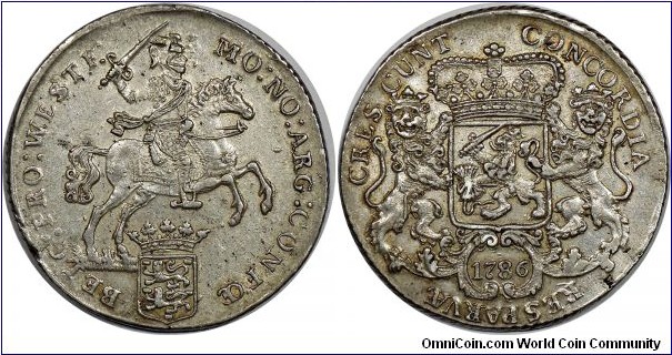 Netherlands West Friesland, Ducaton, Silver Rider, 1786. KM# 127.3, Delm# 1022, CNM# 2.46.41.