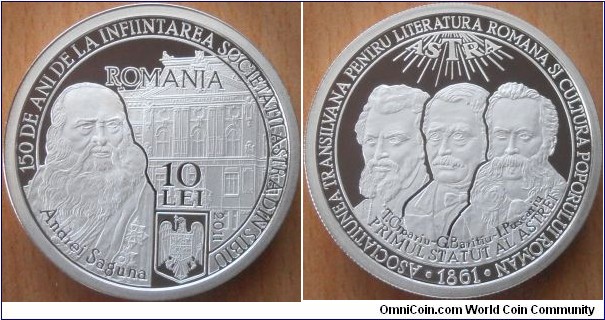 10 Lei - 150 years of the Astra society - 31.1 g 0.999 silver Proof - mintage 500 pcs only