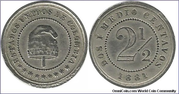 Colombia 2½ Centavos 1881H (CuNi)(second coin in my coll.)