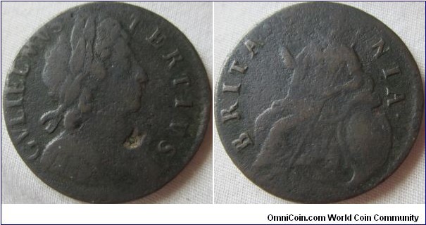 weak strike halfpenny, BRITA NIA possibly that error and therefore 1699
