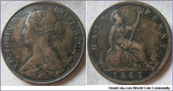 1862 halfpenny, fine