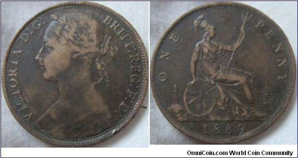 1889 penny F+ scarcer 12+N die pearing