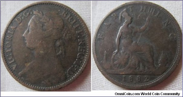 1882H farthing, broken F in F:D