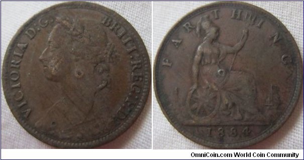 1884 farthing, some damage