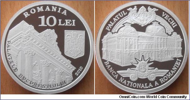 10 Lei - Palace of Natinal Bank - 31.1 g 0.999 silver Proof - mintage 500 pcs only