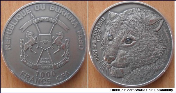 1000 Francs CFA - Baby Smilodon - 31.1 g 0.999 silver antique finish - mintage 500 pcs only !