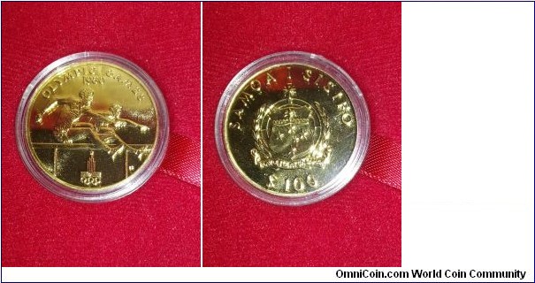 1980 100 Tala  22 ct Gold Unc Olympic Games