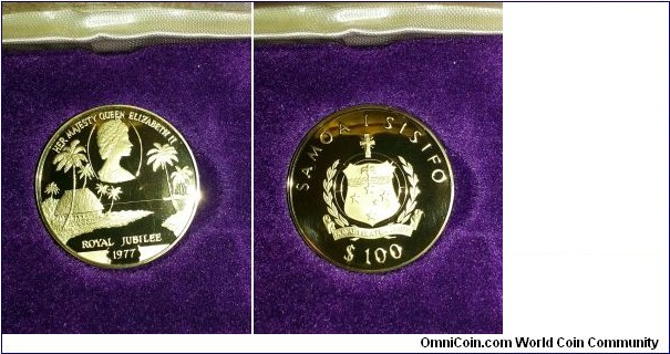 One Hundred Tala 22 ct. gold Proof Queen Elizabeth II Silver Jubilee 1952-1977