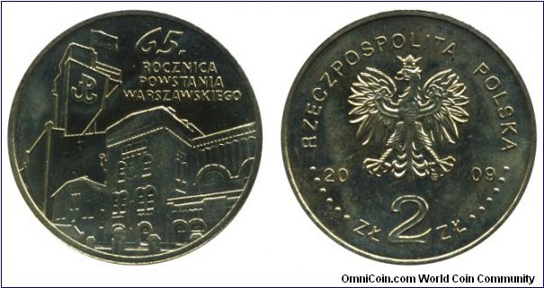 Poland, 2 zlote, 2009, Cu-Al-Zn-Sn, 27mm, 8.15g, 65th Anniversary of Warsaw uprising.