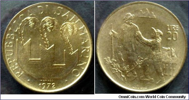 San Marino 20 lire.
1972, Al-br.