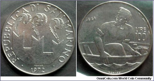 San Marino 100 lire.
1972, Stainless steel.