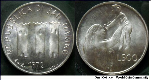 San Marino 500 lire.
1972, Ag 835.