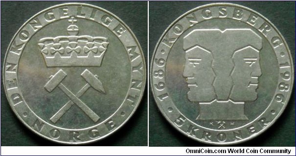 Norway 5 kroner.
1986, 300 years of the Royal Mint - Kongsberg.