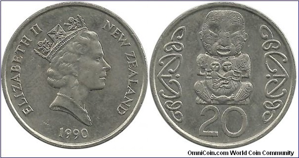 NewZealand 20 Cents 1990 (new design)