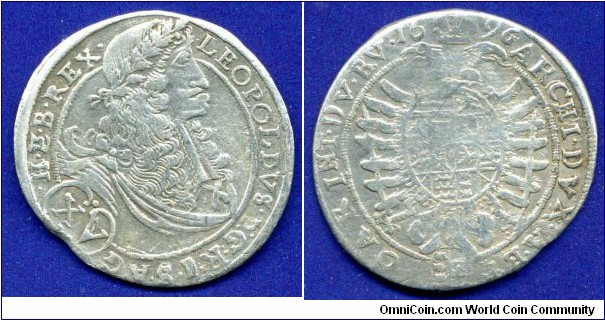 15 kreuzer.
Kärntn (Carinthia).
Leopold I (1657-1705) Emperor of Holy Roman Empire.


Ag563f. 6,404gr.
