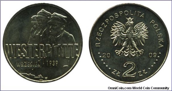 Poland, 2 zlote, 2009, Cu-Al-Zn-Sn, 27mm, 8.15g, Westerplatte - 1939.