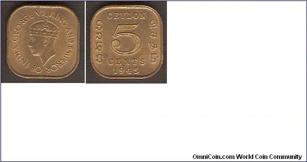 Ceylon 1945 5 Cents