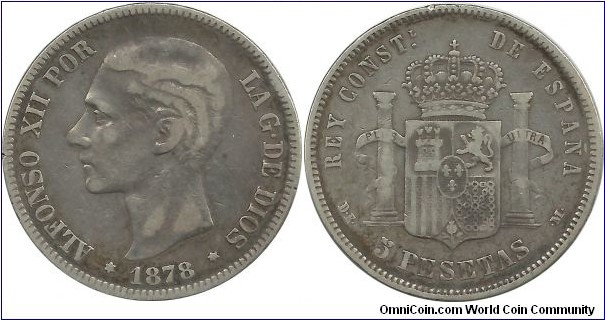 Spain 5 Pesetas 1878