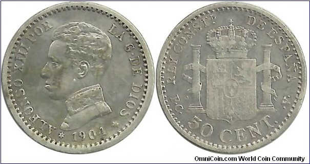 Spain 50 Centimos 1904PC-V