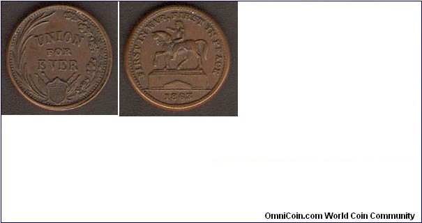 1863 Civil War token (Union for ever / First in war, first in peace)