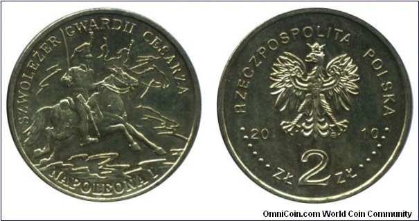 Poland, 2 zlote, 2010, Cu-Al-Zn-Sn, 27mm, 8.15g, Guards of Emperor Napoleon I.