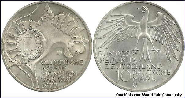 Germany-West 10 DeustcheMark 1972G-Olympic Games Munchen'72