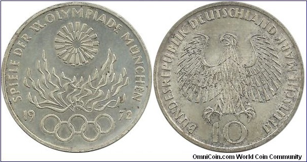 Germany-West 10 DeustcheMark 1972G-Olympic Games Munchen'72