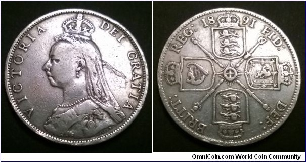 Queen Victoria Jubilee Head 1891 Florin. Scarcer Date. gF - aVF.