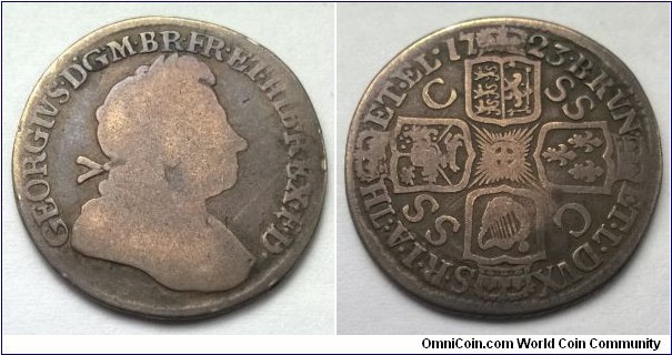 George I 1723 SSC Shilling. VG, reverse aF - F.