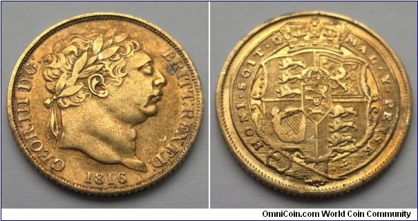 George III 1816 Sixpence. Layered with gold? EF.