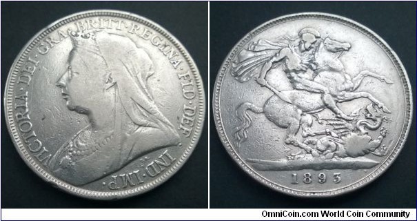 Queen Victoria 1893 Crown, with scarcer LVII edge. gF, reverse aVF.