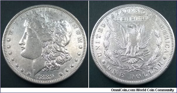 USA 1889 Morgan Dollar. Cleaned. EF+.