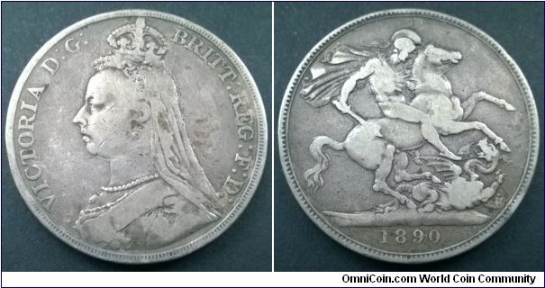 Queen Victoria 1890 Crown. Jubilee Head. VG - aF.