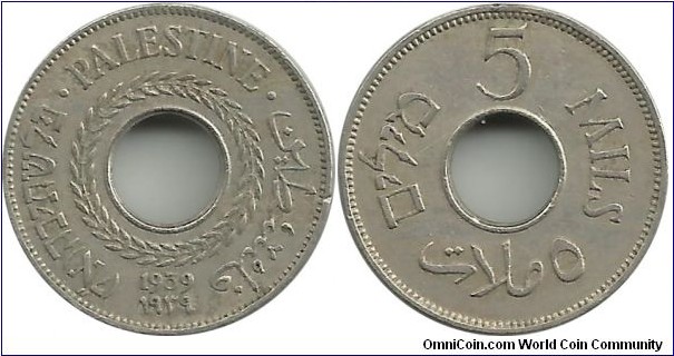 Palestine 5 Mils 1939