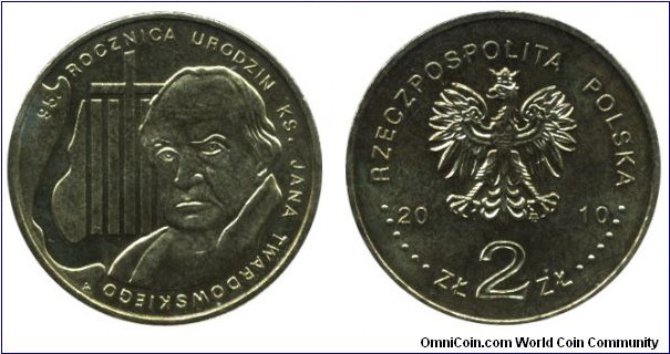 Poland, 2 zlote, 2010, Cu-Al-Zn-Sn, 27mm, 8.15g, 95. Anniversary of Birth of Jana Twardowskiego.