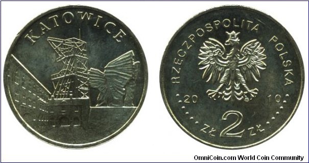 Poland, 2 zlote, 2010, Cu-Al-Zn-Sn, 27mm, 8.15g,  Katowice.