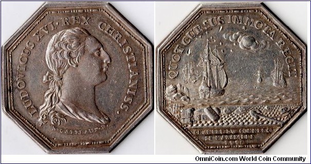 silver jeton struck in 1775 for the Marseille Chamber of Commerce. 