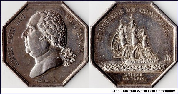 silver jeton struck for the `Courtiers de commerce de Paris'