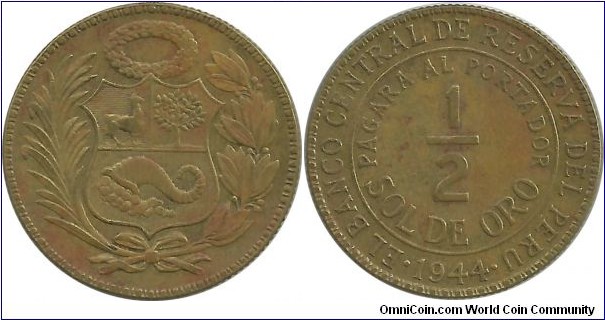 Peru ½ Sol de Oro 1944