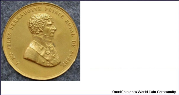 Medal made by P. G. Liénard in Paris in 1810, after Jean Bernadotte was elected crown Prince of Sweden but before he changed his name and left for Sweden.
One sided bracteate.