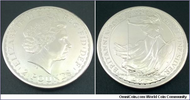 Elizabeth II 1oz Silver £2 Britannia. Very shiny - hard to get a decent picture! BUNC.