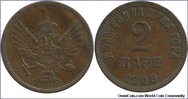 Montenegro 2 Pare 1908