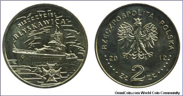 Poland, 2 zlote, 2012, Cu-Al-Zn-Sn, 27mm, 8.15g, Destroyer Blyskawica.