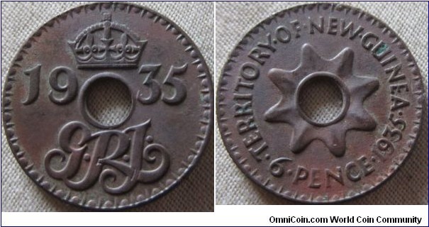 New Guinea 6 pence, 1935
