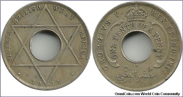 Nigeria-British West Africa 1/10 Penny 1911H