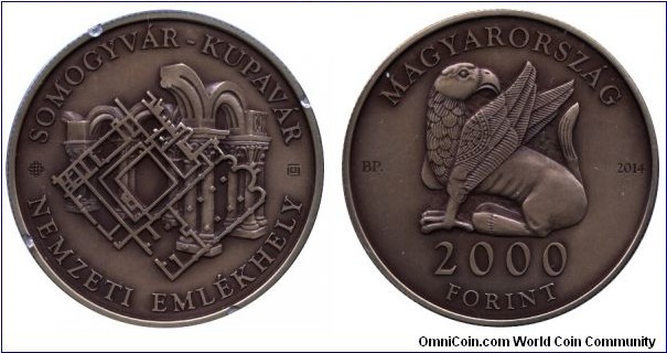 Hungary, 2000 forint, 2014, Cu-Zn, 37mm, 18.4g, Somogyvár-Kapuvár National Memorial Place, Griffon found at Somogyvár.