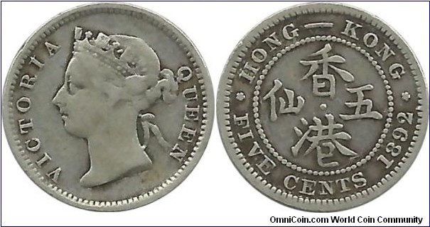 HongKong 5 Cents 1892