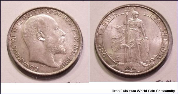 1904 Edward VII Florin. Standing Britannia.