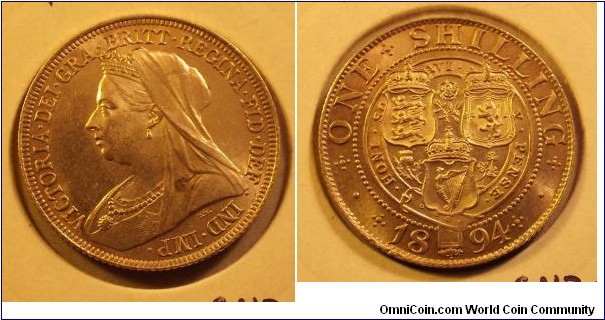 Victoria.1894 One Shilling. Triple Shields.